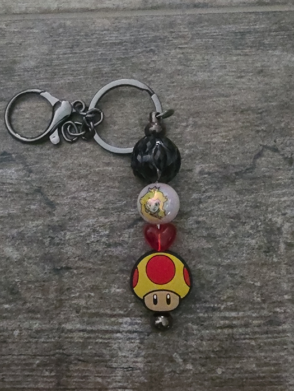 Mario Brothers Mushroom & Princess Peach Beaded Keychain - NWT